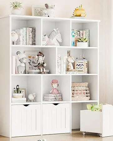 White Kids Bookshelf with Reading Nook & Toy Storage