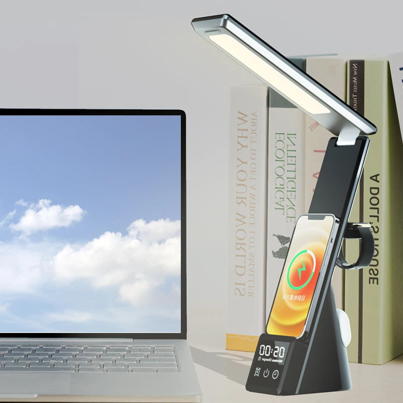 Foldable Desk Lamp with Magnetic Wireless Charger and Digital Alarm Clock