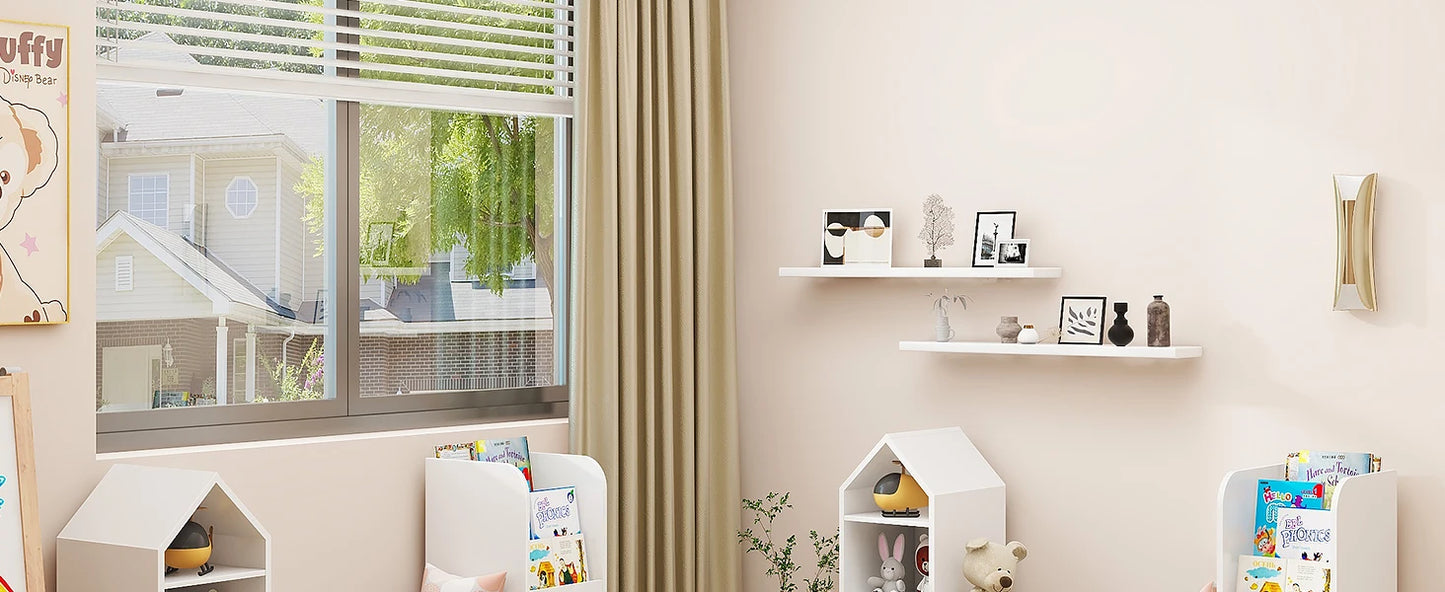 White Kids Bookshelf with Reading Nook & Toy Storage