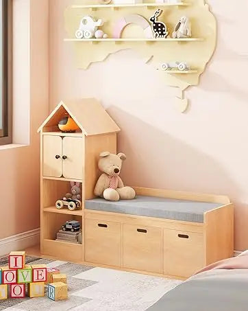 White Kids Bookshelf with Reading Nook & Toy Storage