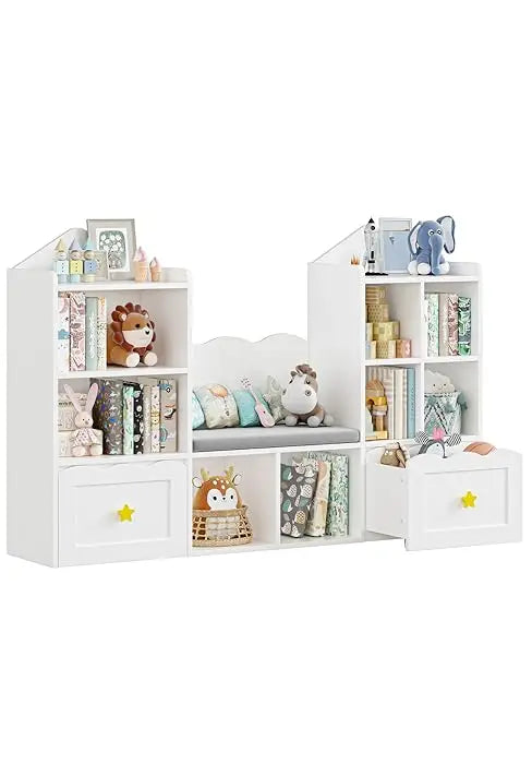 Pink Kids Bookshelf with Reading Nook & Storage