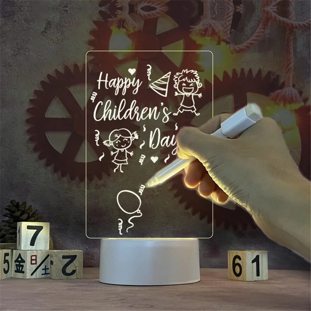 Transparent LED Night Light with Erasable Message Board