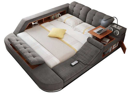 Multifunctional Smart Bed with Massage Chair, Popup Desk, Speakers, Storage and Safe